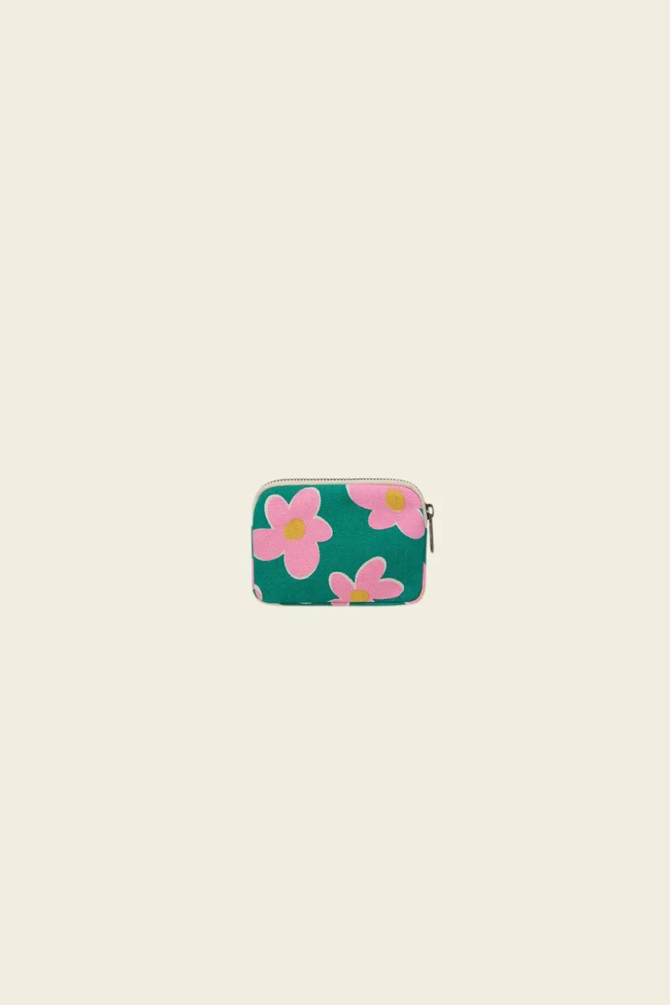 Porte-monnaie en coton bio | multicolor "lili big flower - vert, rose"