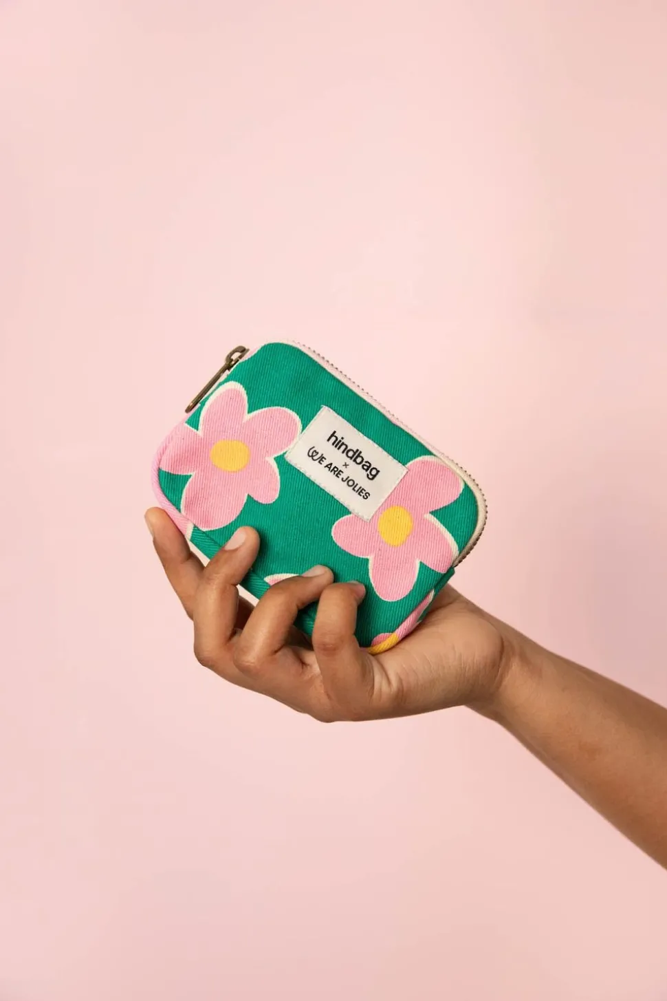 Porte-monnaie en coton bio | multicolor "lili big flower - vert, rose"