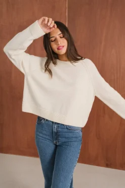 Pull boxy en laine mérinos recyclée | écru