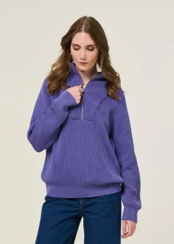 Pull col camionneur en coton bio | violet 