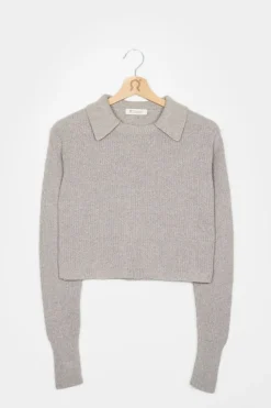 Pull col chemise en coton recyclé | gris 