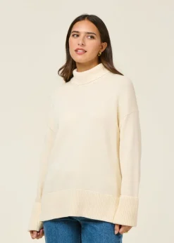 Pull col haut en coton bio | écru "crew neck - egret"