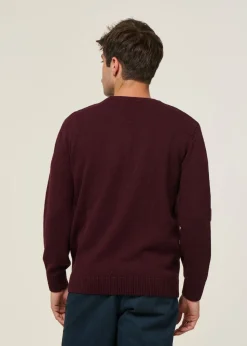 Pull col rond bordeaux en laine mérinos recyclée - oxblood red