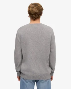 Pull col rond gris en laine mérinos recyclée - heather grey