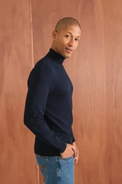 Pull col roulé en coton bio | marine