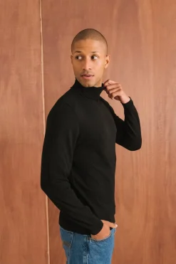 Pull col roulé en coton bio | noir