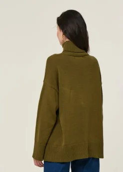 Pull col roulé en coton bio | vert "mua - woody olive"