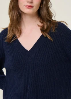 Pull col v en laine recyclée | bleu 