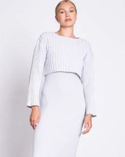 Pull court côtelé en coton bio | blanc 
