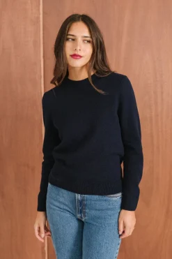 Pull droit en laine mérinos recyclée | marine
