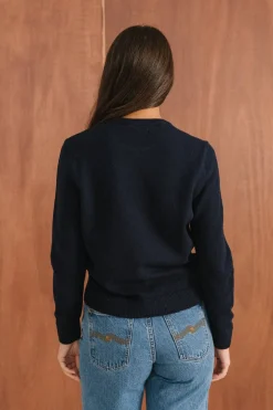 Pull droit en laine mérinos recyclée | marine