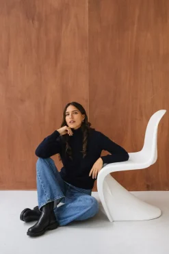 Pull en cachemire recyclé | marine "ada - blu mora"