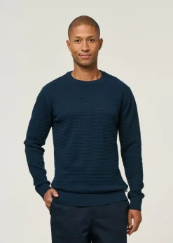 Pull en coton bio | marine "vagn regular bubble knit crew neck total eclipse"