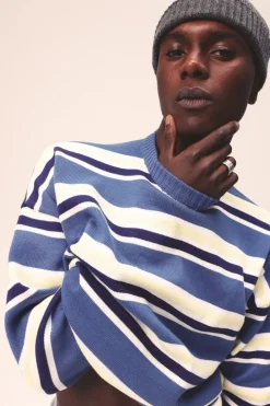 Pull en coton bio | rayé "jersey bright blue"