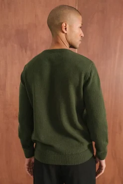Pull en laine mérinos recyclée | olive