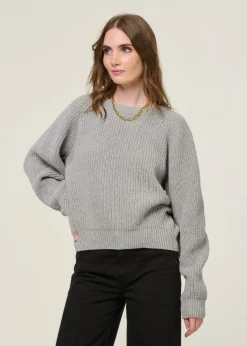 Pull en laine recyclée | gris "cropped knit sweater wool-blend - grey melange"