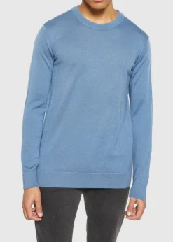 Pull léger en laine mérinos certifiée | bleu clair "karl regular merino knit crew neck moonlight blue"