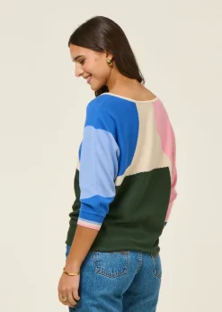 Pull manches 3/4 en coton bio | multicolore 