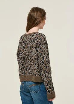 Pull à motif léopard en laine | marron 