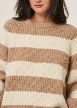 Pull à rayures en laine et coton bio | beige "kaagi stripes - camel melange"
