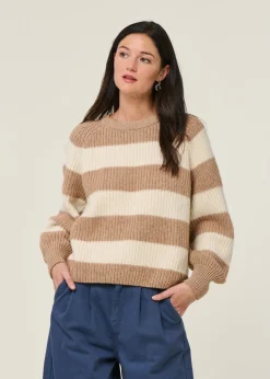 Pull à rayures en laine et coton bio | beige "kaagi stripes - camel melange"