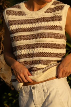Pull sans manches en coton bio | rayé multicolore "crew neck vest multi color stripe"