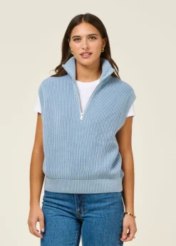 Pull sans manches en coton bio | bleu "vanisé knit vest - dark blue glow"