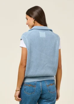 Pull sans manches en coton bio | bleu "vanisé knit vest - dark blue glow"