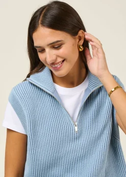 Pull sans manches en coton bio | bleu 