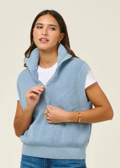Pull sans manches en coton bio | bleu 
