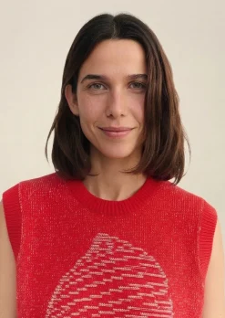 Pull sans manches en coton et matière recyclées | shell red aria knitted vest - red