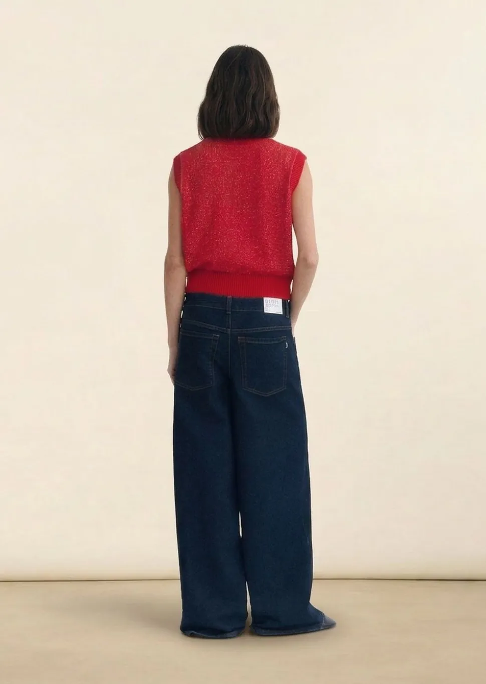 Pull sans manches en coton et matière recyclées | shell red aria knitted vest - red