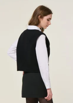 Pull sans manches en laine et coton bio | anthracite "cropped vest wool-blend - soft black"
