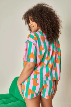 Pyjama en coton bio | coeurs rayures - vert