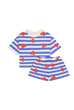 Pyjama en coton bio | marinière coeurs - bleu