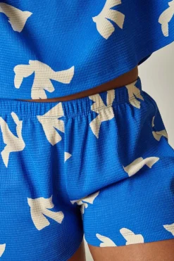 Pyjama gaufré en coton bio | bleu 
