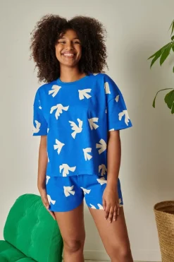 Pyjama gaufré en coton bio | bleu 