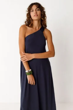 Robe asymétrique en tencel | marine "naiade - navy"