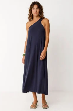 Robe asymétrique en tencel | marine 