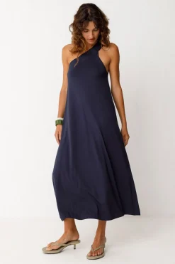 Robe asymétrique en tencel | marine 