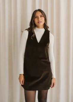 Robe chasuble velours en coton bio | chocolat "olympe"