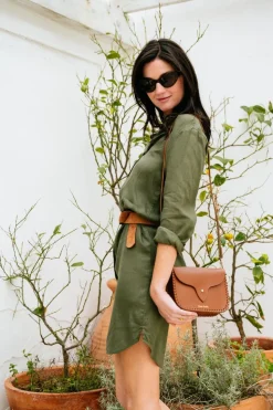 Robe chemise en lin biologique | vert "classic linen dress burned olive"