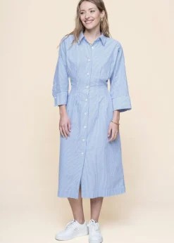 Robe chemise longue en coton bio | bleu "cora - ciel blue"