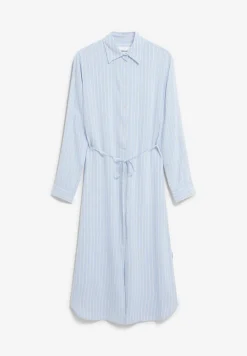 Robe chemise longue en viscose ecovero et lin | bleu 