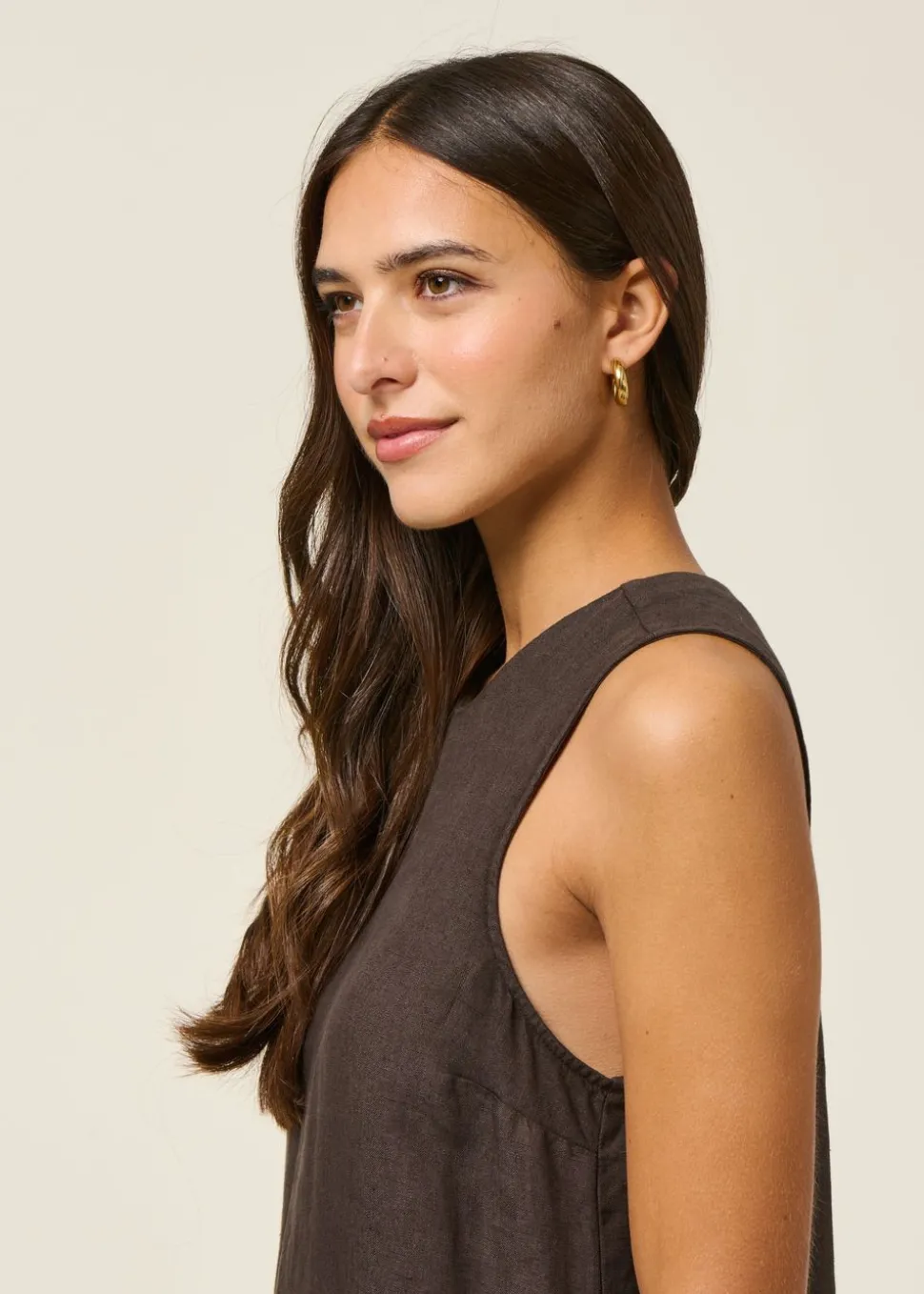 Robe courte en lin | marron "salvia - mud"