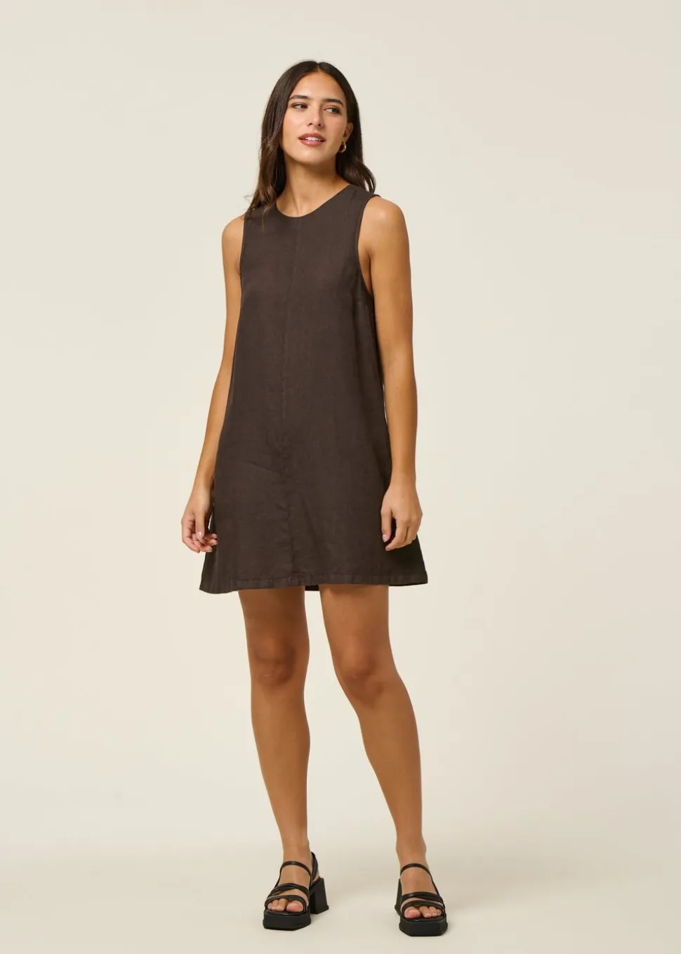 Robe courte en lin | marron "salvia - mud"