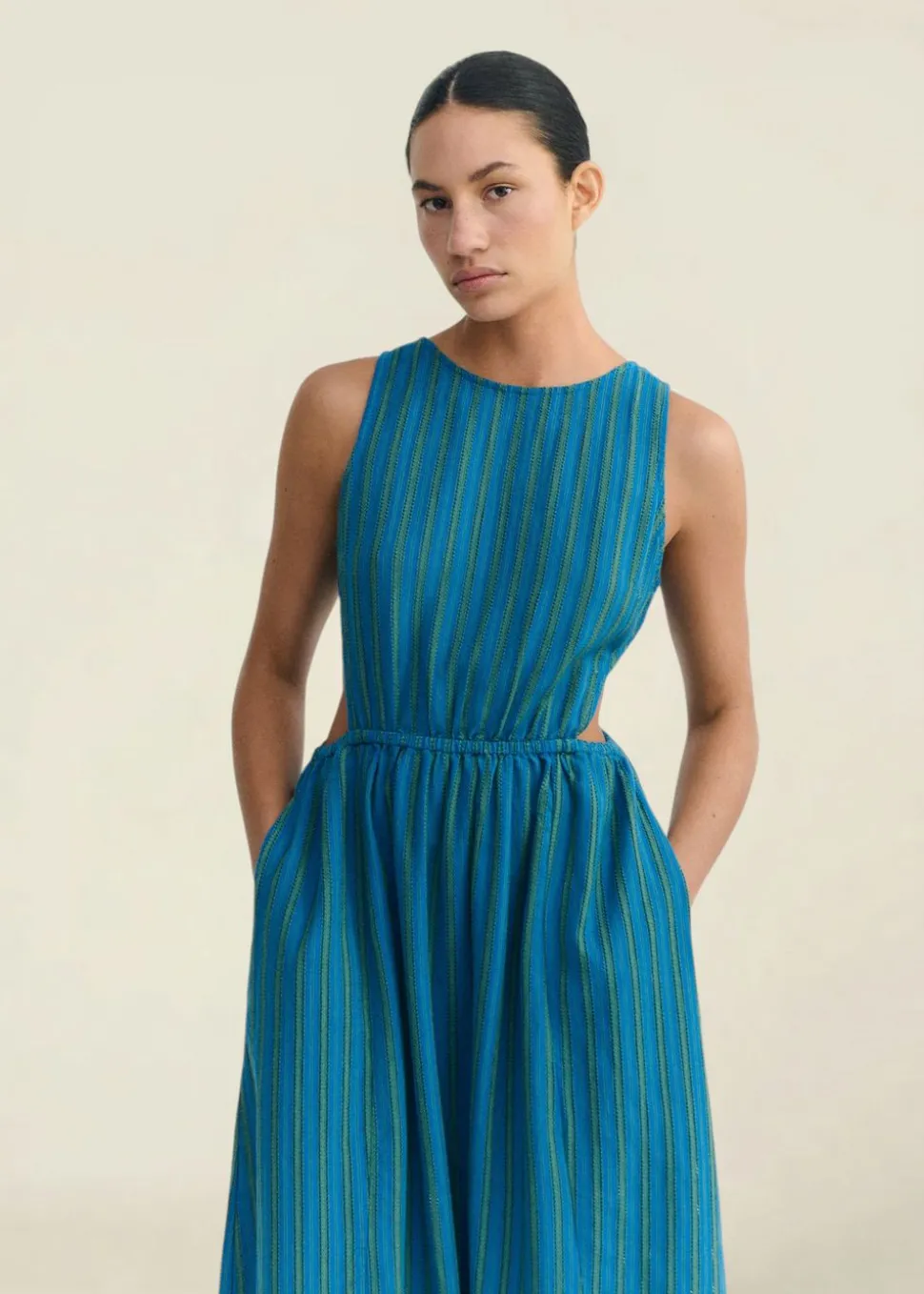 Robe en coton bio | bleu vert rayé "windsor stripes kin dress"