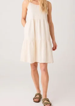 Robe en coton bio | écru "double layer slope strap dress - egret"