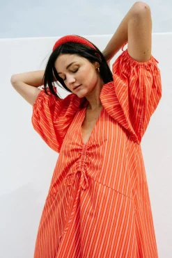Robe en coton biologique | rouge "dans - cherry red/white striped"