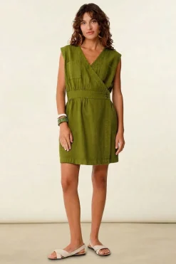 Robe en lin et coton bio | vert "vestido maddi - dark green"